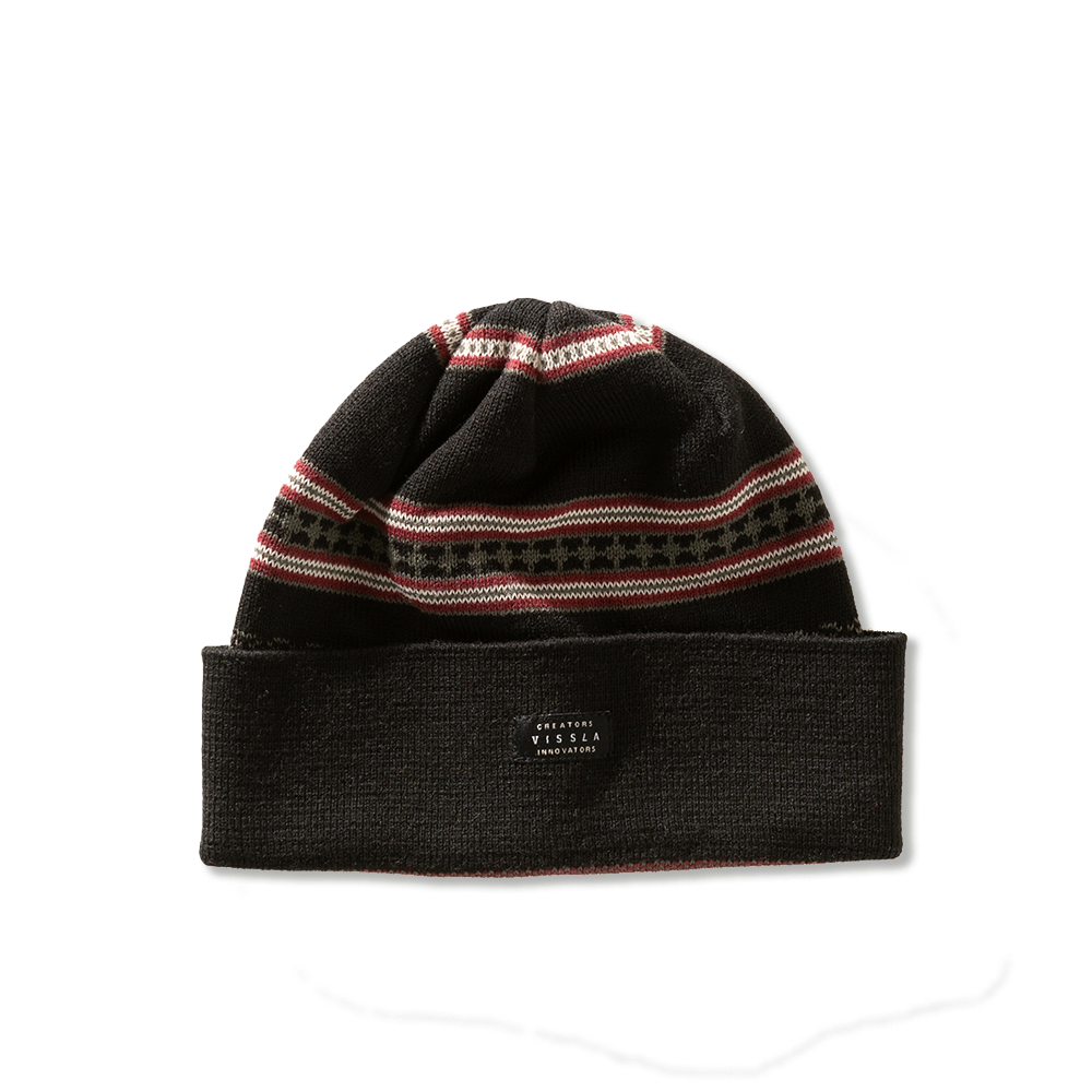 Gorro Vissla Stripes Preto em Tricô Jacquard Listrado