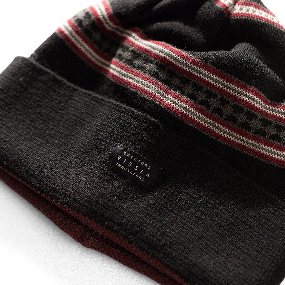 Gorro Vissla Stripes Preto em Tricô Jacquard Listrado