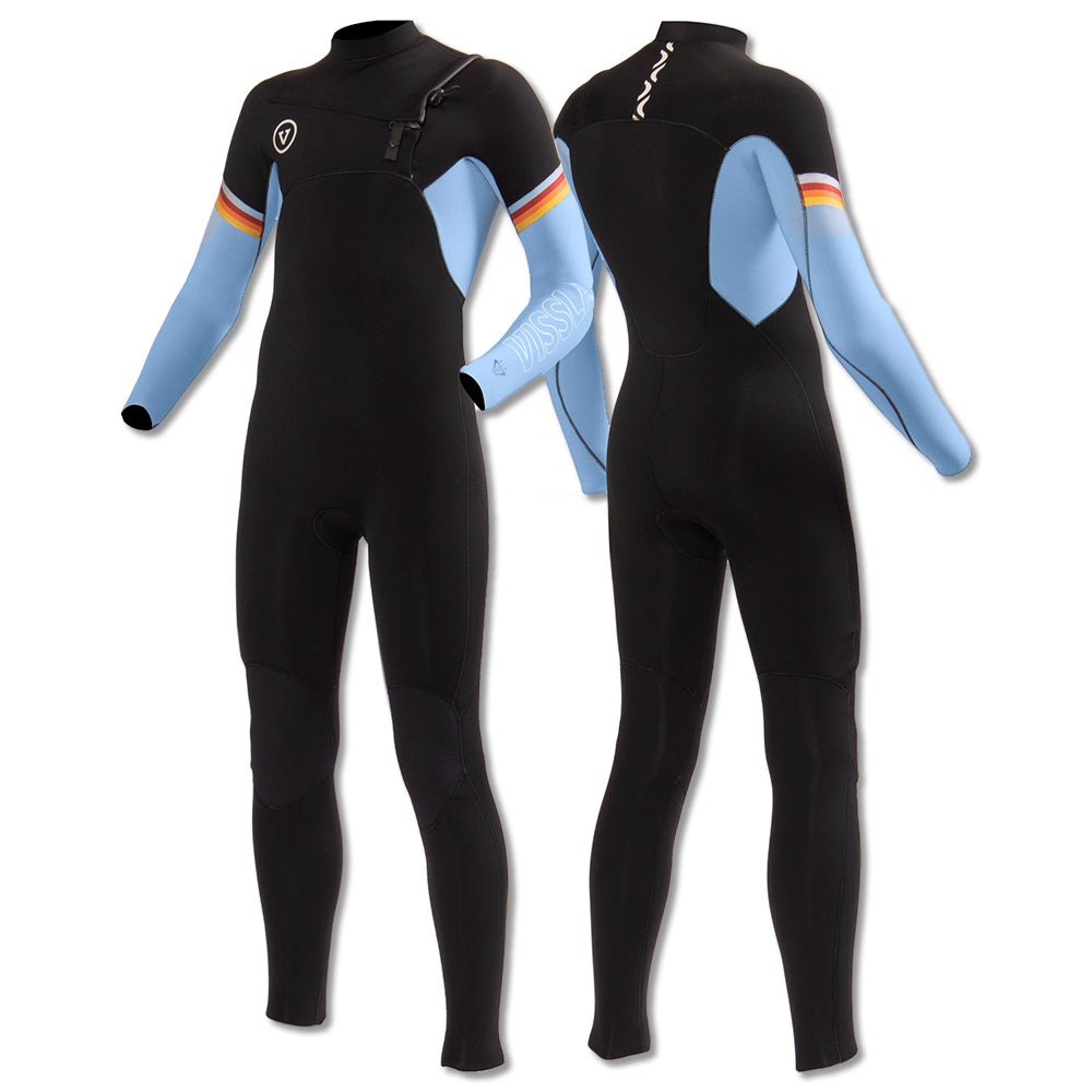 Long John Juvenil Vissla 7 Seas Boys Raditude 3-2 Full Chest Zip Preto com Azul